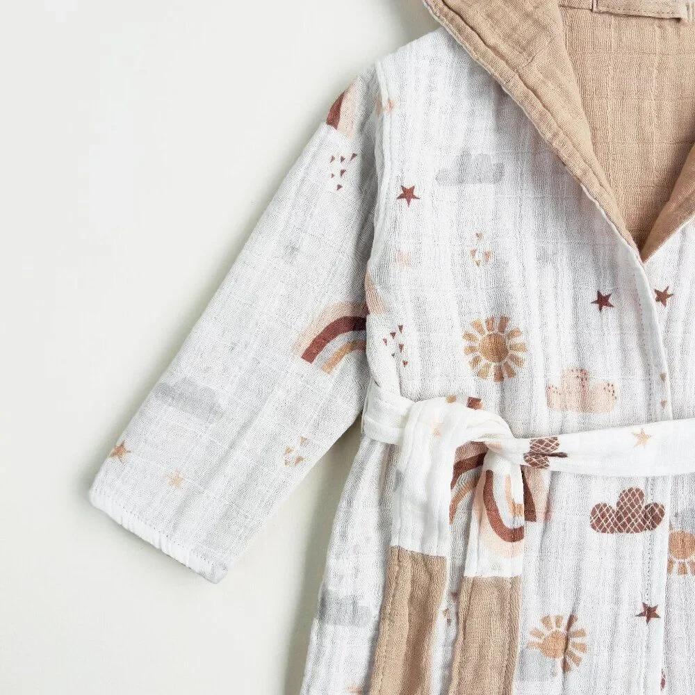 KIDS Organic Muslin Cotton Bathrobe - Reversible Rainbow